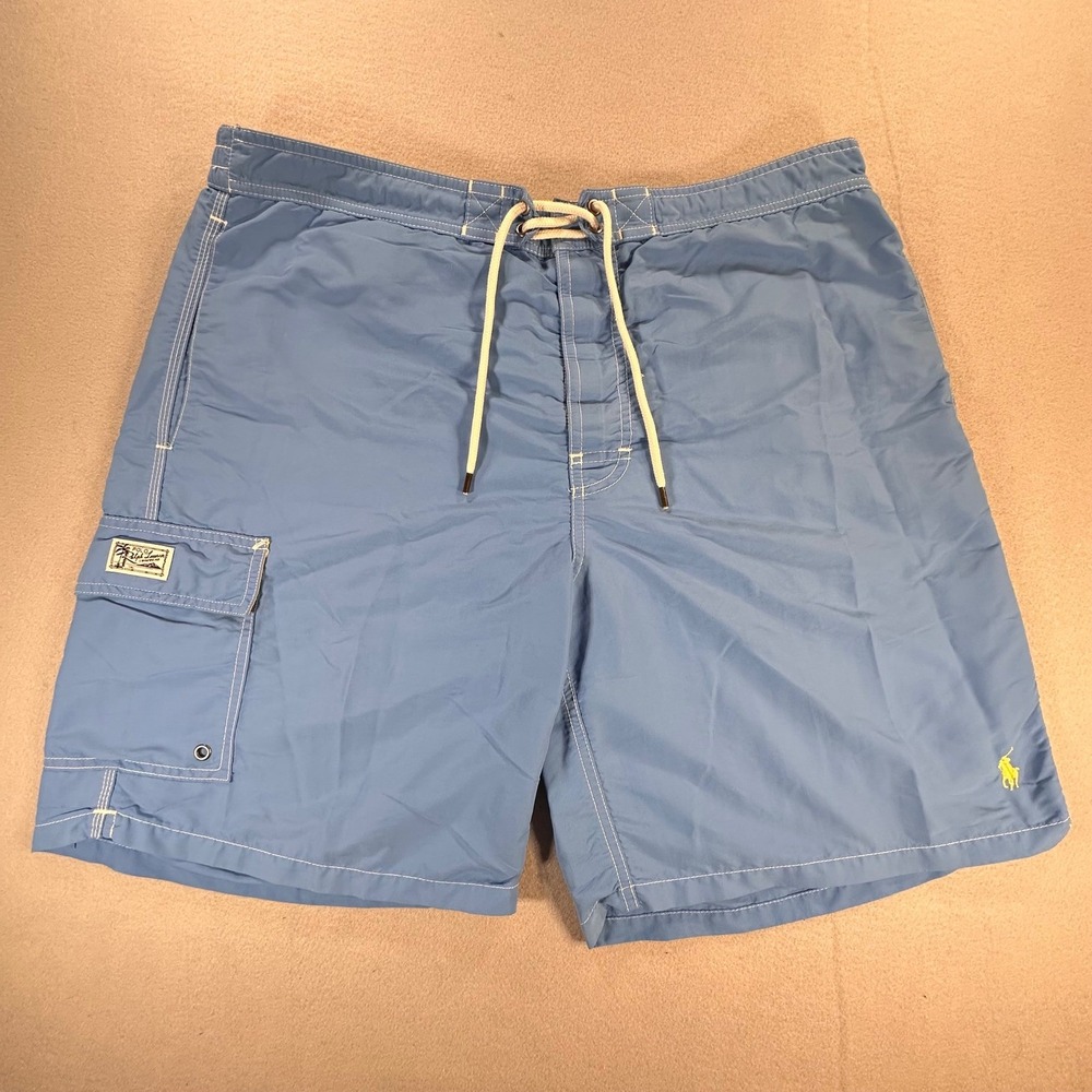 Polo Ralph Lauren Mens XL‎ Swim Trunks Blue Cargo Pocket Board Shorts Pony Logo